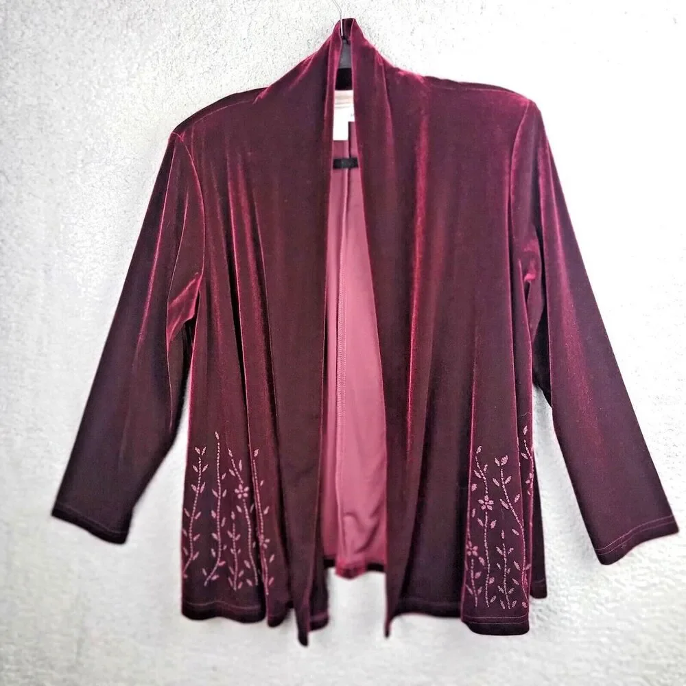 Coldwater Creek Velvet Textured Jacket Wine PM Open Front Luxe Layer
